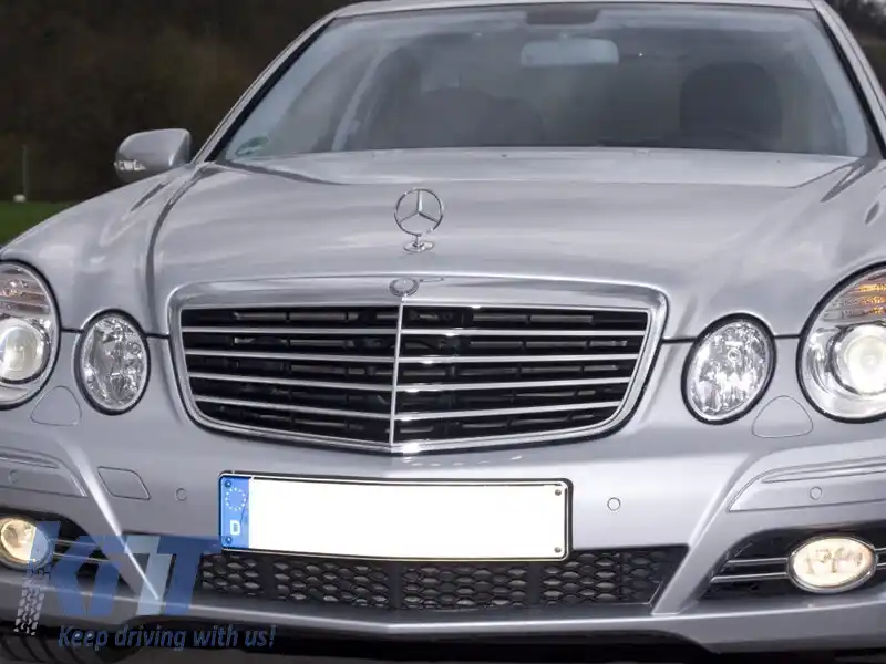 Grilă crom/neagră potrivită pentru Mercedes E-Class W211 2007-2009-image-6144336