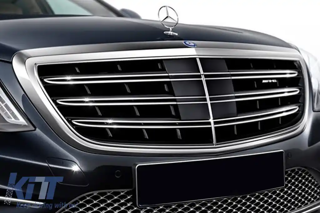 Grilă crom/neagră tip A Design potrivită pentru Mercedes S-Class W222 2013-2020 pentru modelul cu Distronic și Night Vision-image-6145773