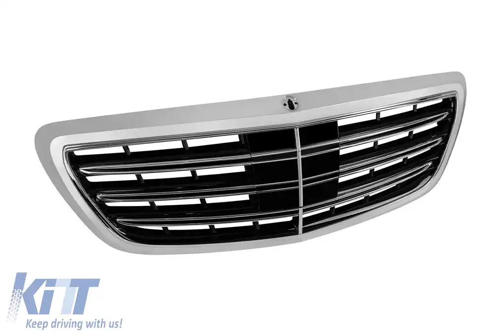Grilă crom/neagră tip A Design potrivită pentru Mercedes S-Class W222 2013-2020 pentru modelul cu Distronic, fără Night Vision-image-6146525