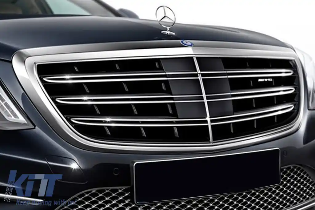 Grilă crom/neagră tip A Design potrivită pentru Mercedes S-Class W222 2013-2020 pentru modelul cu Distronic, fără Night Vision-image-6146527