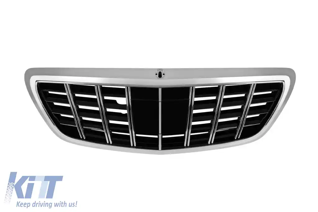 Grilă crom/neagră tip Brabus potrivită pentru Mercedes S-Class W222 2013-2020 pentru modelul cu Distronic și Night Vision