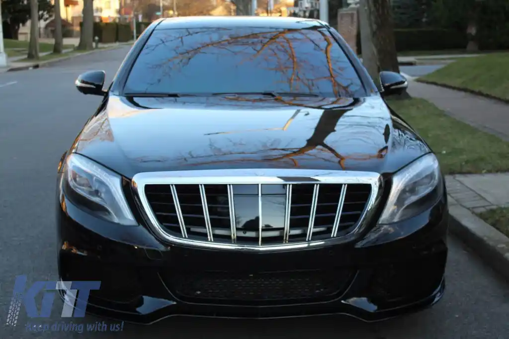 Grilă crom/neagră tip Brabus potrivită pentru Mercedes S-Class W222 2013-2020 pentru modelul cu Distronic și Night Vision-image-6265529
