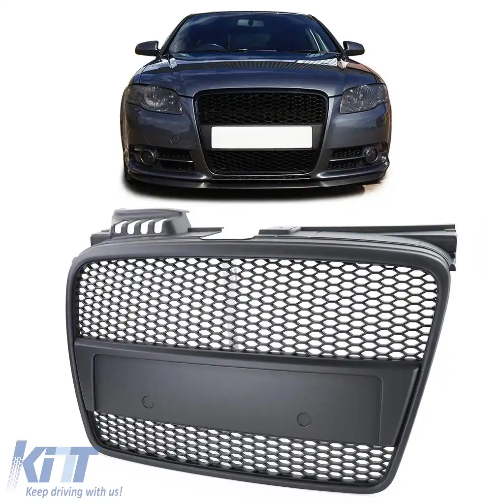 Grilă cu fagure neagră potrivită pentru Audi A4 B7 04-07 + Cabriolet