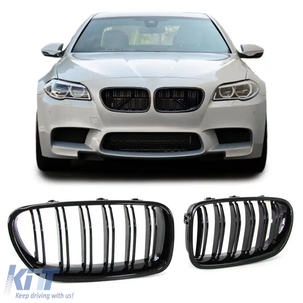 Grilă cu fante duble pentru performanță, negru lucios, potrivită pentru BMW Seria 5 F10 F11 2010-2017