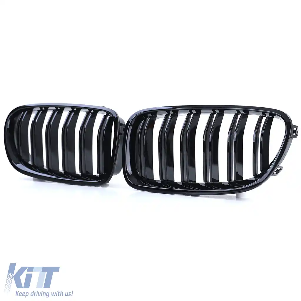 Grilă cu fante duble pentru performanță, negru lucios, potrivită pentru BMW Seria 5 F10 F11 2010-2017-image-6257436