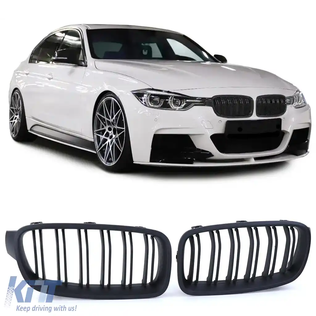 Grilă cu fante duble pentru performanță, neagră lucioasă, potrivită pentru BMW Seria 3 F30 F31 2011-2019