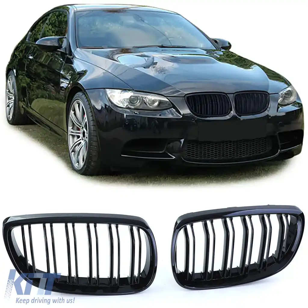 Grilă cu fante duble tip rinichi Performance negru lucios, potrivită pentru BMW Seria 3 E92 E93 2006-2010