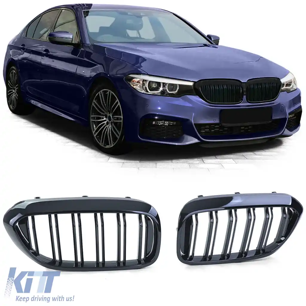Grilă cu fante duble tip rinichi Performance negru lucios, potrivită pentru BMW Seria 5 G30 G31 2017-2020