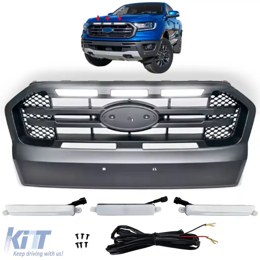 Grilă cu LED Neagră cu Bar Dublu potrivită pentru Ford Ranger T7 16-19