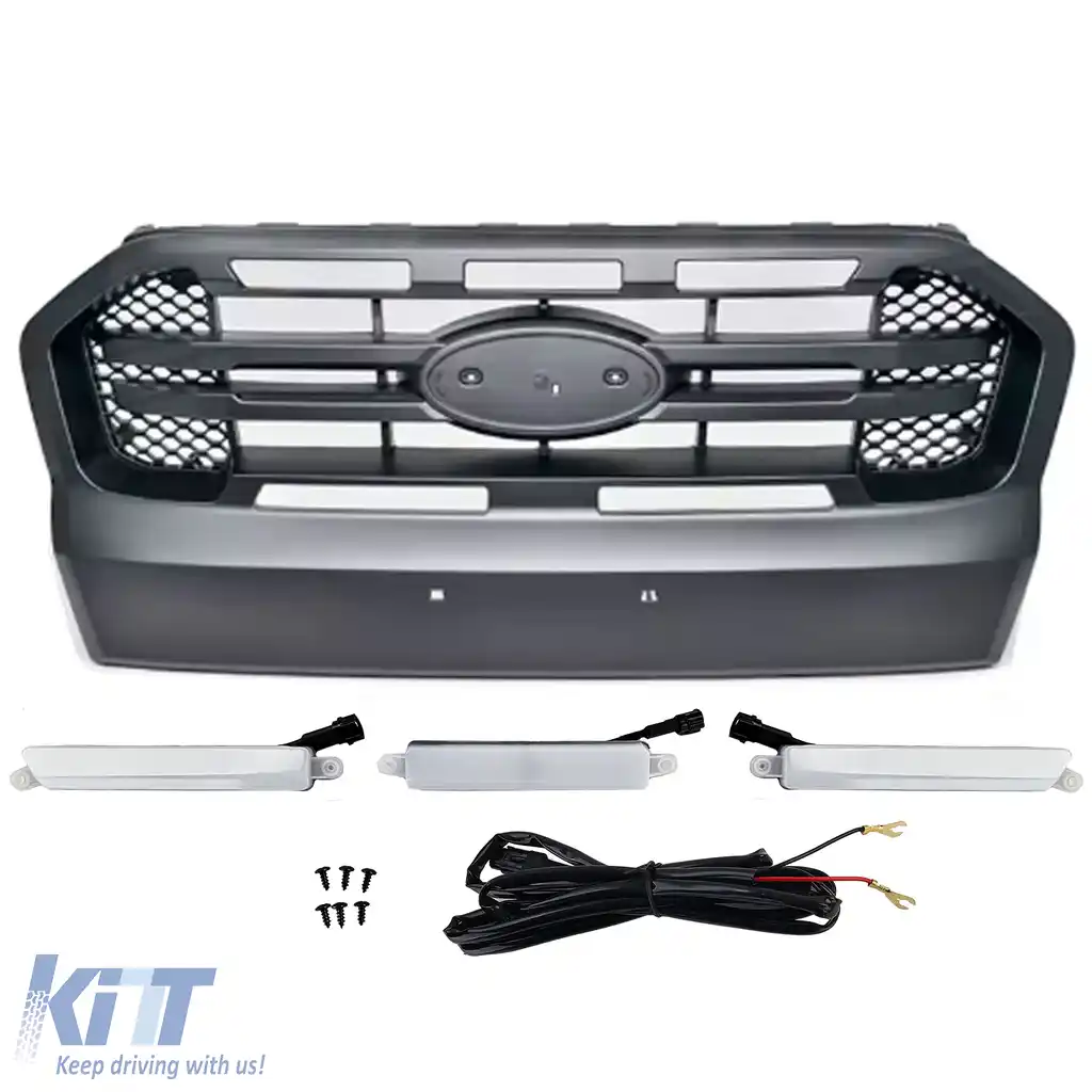 Grilă cu LED Neagră cu Bar Dublu potrivită pentru Ford Ranger T7 16-19-image-6204326