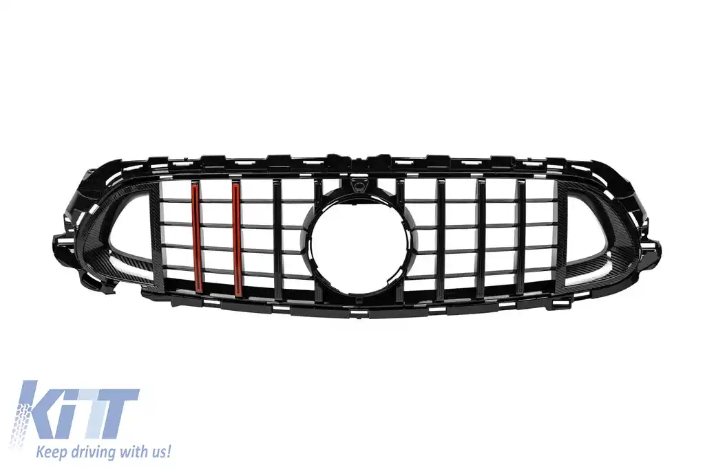 Grilă de lac negru tip Brabus cu linii roșii potrivită pentru Mercedes E-Class W213 sedan, S213 break după 2020 cu deschidere pentru cameră