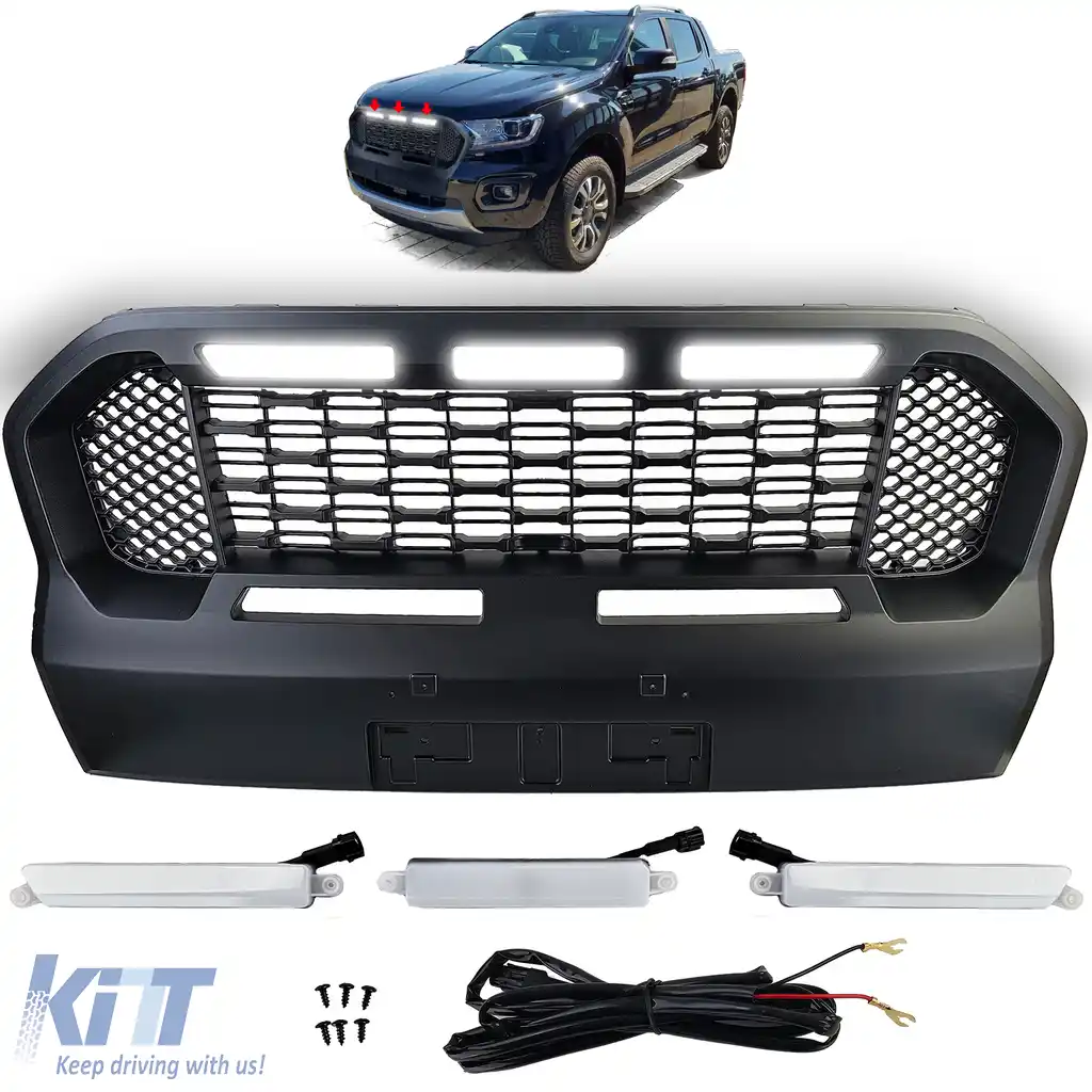 Grilă de performanță tip fagure neagră cu LED, potrivită pentru Ford Ranger T8 19-23