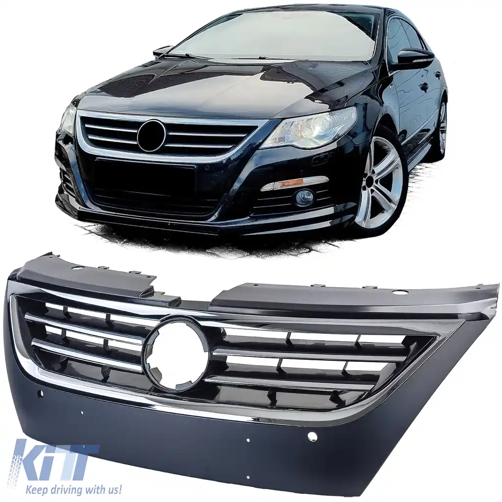 Grilă de radiator neagră cu benzi cromate, potrivită pentru VW Passat CC 2008-2012