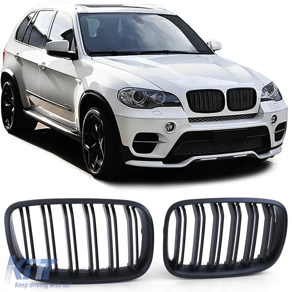 Grilă de rinichi cu fante duble, performanță, neagră, potrivită pentru BMW X5 E70 X6 E71 din 2006