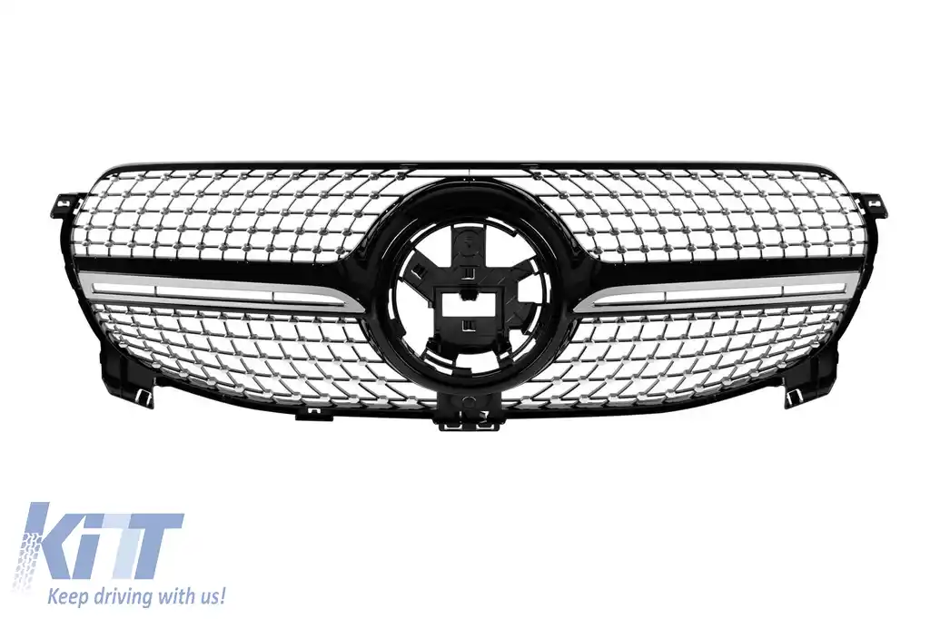 Grilă diamant cu crom/negru potrivită pentru Mercedes GLE W167 2019-2023 pentru modelul echipat cu bara de protecție standard