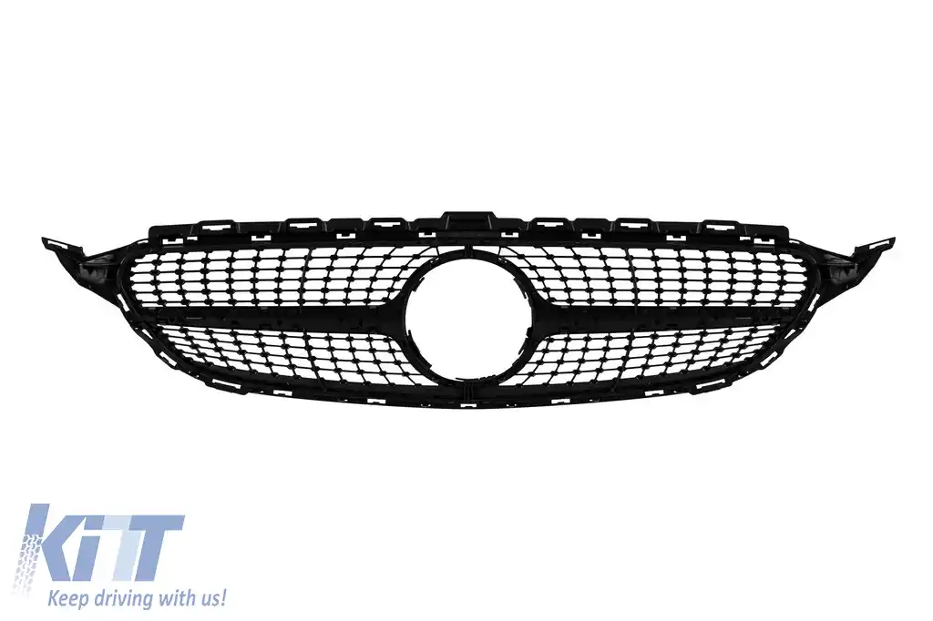 Grilă diamant cu crom/silver potrivită pentru Mercedes C-class W205 sedan, S205 estate, C205 coupe 2014-2018 fără orificiu pentru cameră-image-6236942