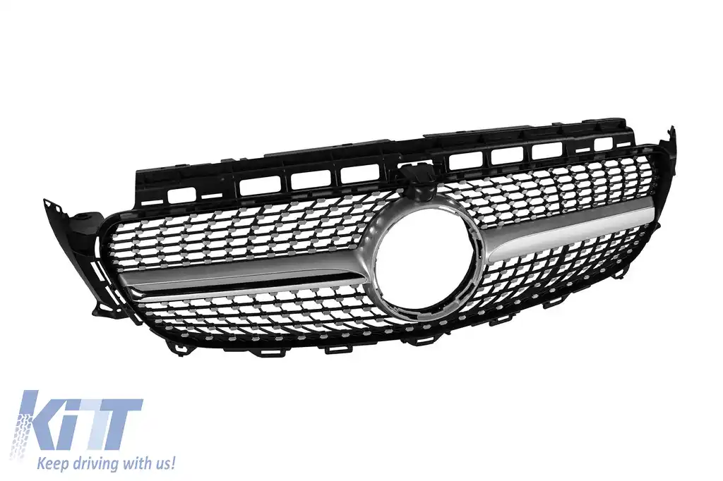 Grilă diamantată crom/gray potrivită pentru Mercedes E-Class W213 sedan, S213 break, C238 coupe, A238 cabriolet 2016-2019 cu deschidere pentru cameră-image-6236961