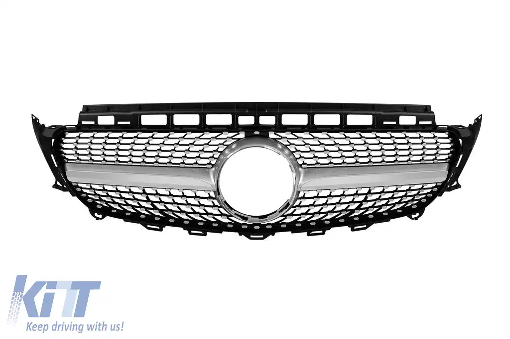 Grilă diamantată crom/gray potrivită pentru Mercedes E-Class W213 sedan, S213 break, C238 coupe, A238 cabriolet 2016-2019 fără deschidere pentru cameră