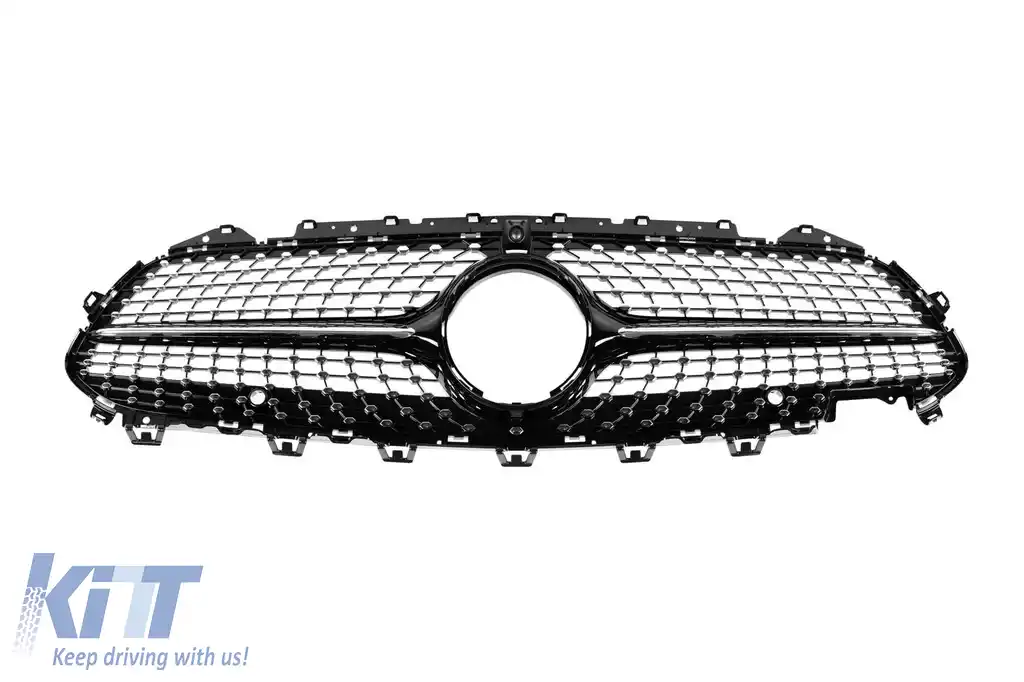 Grilă diamantată crom/neagră potrivită pentru Mercedes CLS C257 după 2019 cu margine gri