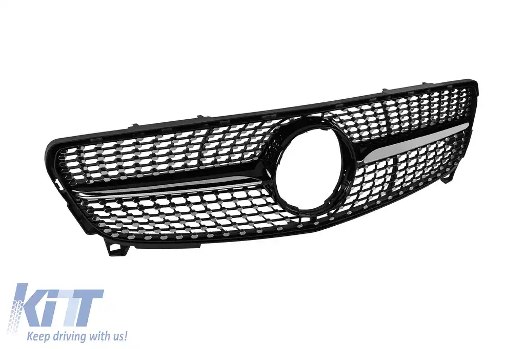 Grilă diamantată crom/neagră potrivită pentru Mercedes A-Class W176 2016-2018-image-6236877