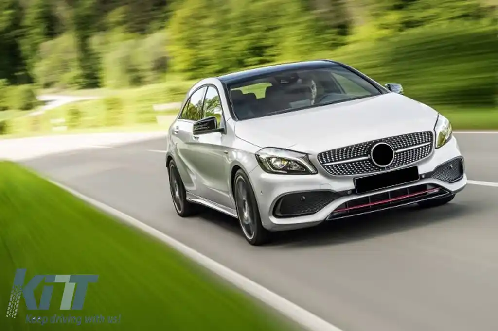 Grilă diamantată crom/neagră potrivită pentru Mercedes A-Class W176 2016-2018-image-6236881