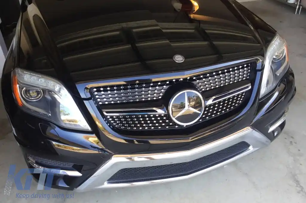 Grilă diamantată crom/neagră potrivită pentru Mercedes GLK X204 2013-2015-image-6236983