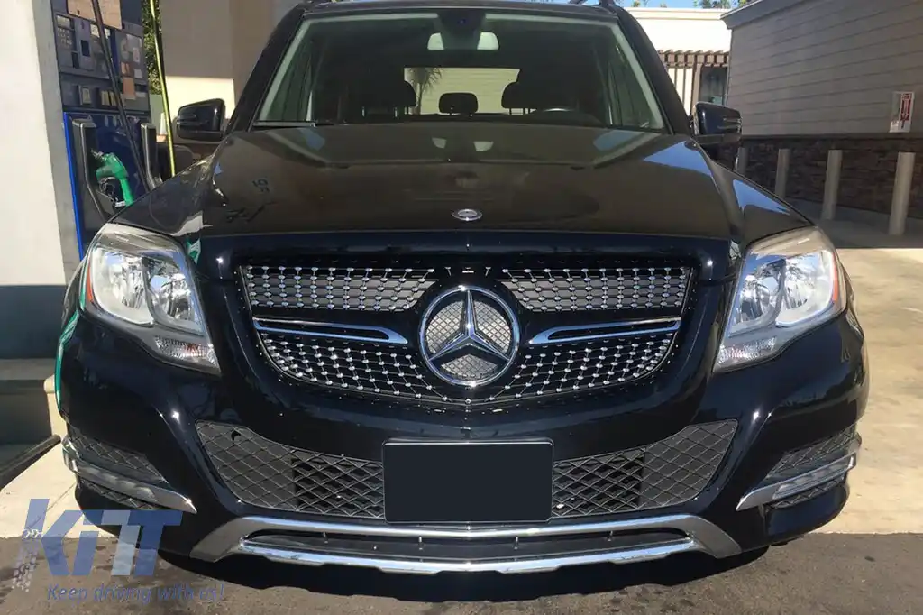 Grilă diamantată crom/neagră potrivită pentru Mercedes GLK X204 2013-2015-image-6236984