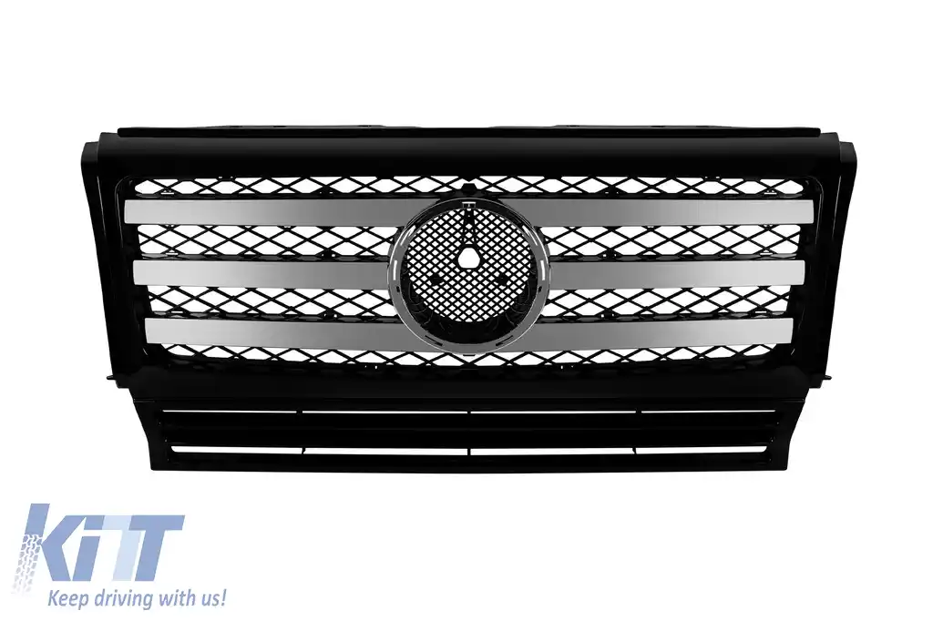 image-58-GRILĂ DIN CHROME/NEGRU CU TREI RAYURI POTRIVITĂ PENTRU MERCEDES G CLASS W463 1990-2018
