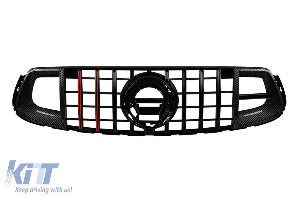 Grilă din lac negru tip Brabus cu linii roșii potrivită pentru Mercedes GLC X253, GLC Coupe C253 2020-2022