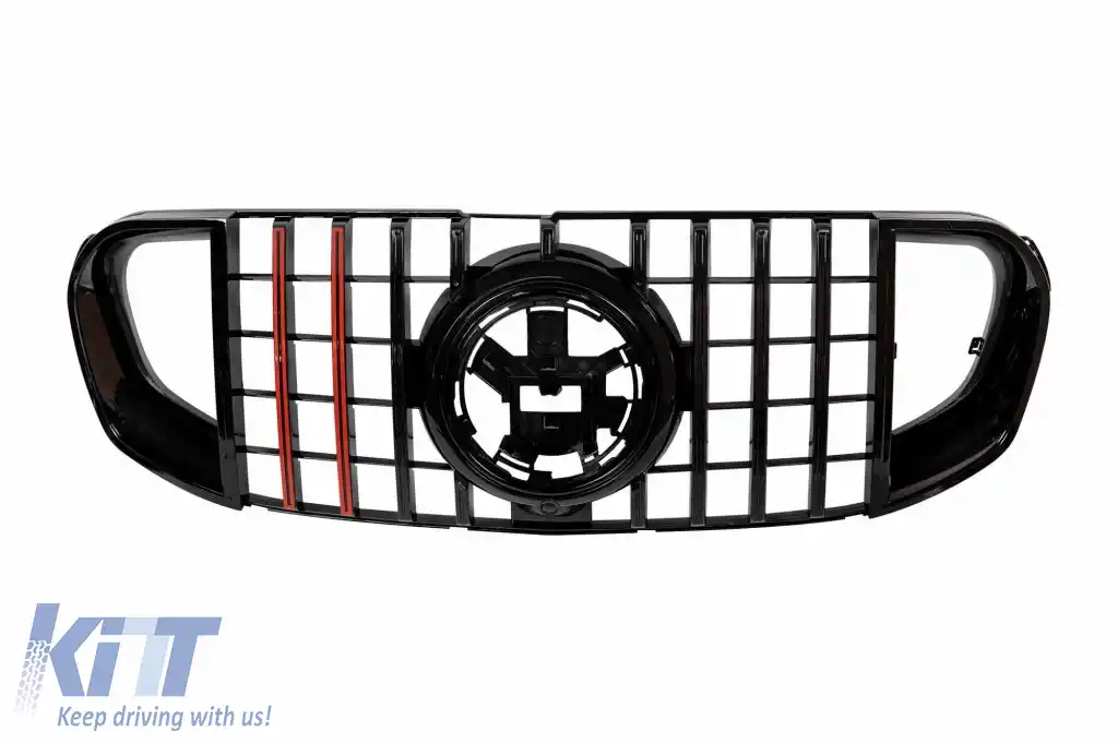 Grilă din lac negru tip Brabus cu linii roșii potrivită pentru Mercedes GLS X167 2020-2023