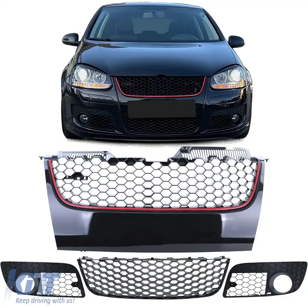 Grilă fără emblema + set grilă de bumper pentru VW Golf 5 GTI 03-09
