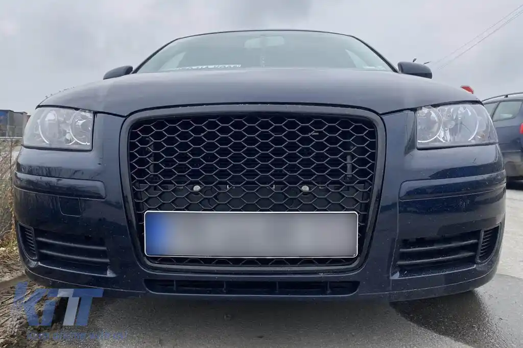Grilă frontală de tip RS neagră, fără emblemă, potrivită pentru Audi A3 hatchback, Sportback 2005-2008-image-6132337