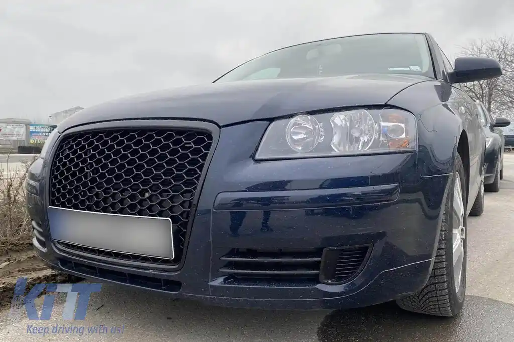 Grilă frontală de tip RS neagră, fără emblemă, potrivită pentru Audi A3 hatchback, Sportback 2005-2008-image-6132338