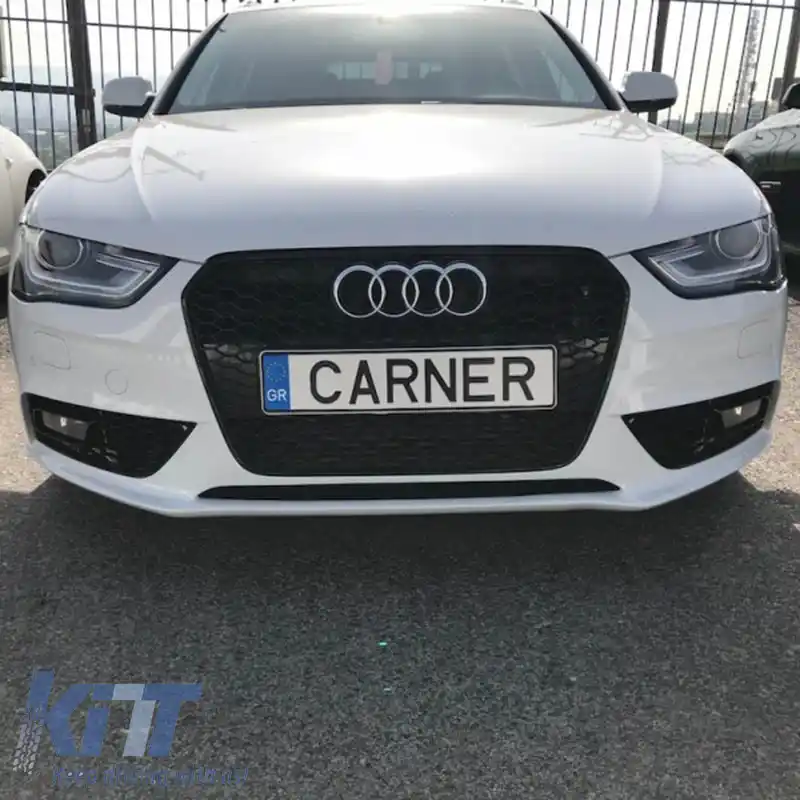 Grilă frontală potrivită pentru Audi A4 B8 11-15 RS4 Look cu fagure negru lucios 1 buc.-image-6295822
