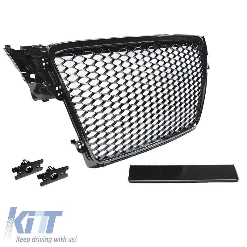Grilă frontală potrivită pentru Audi A4 B8 08-11 Aspect RS4 cu fagure negru lucios 1 buc.-image-6329178