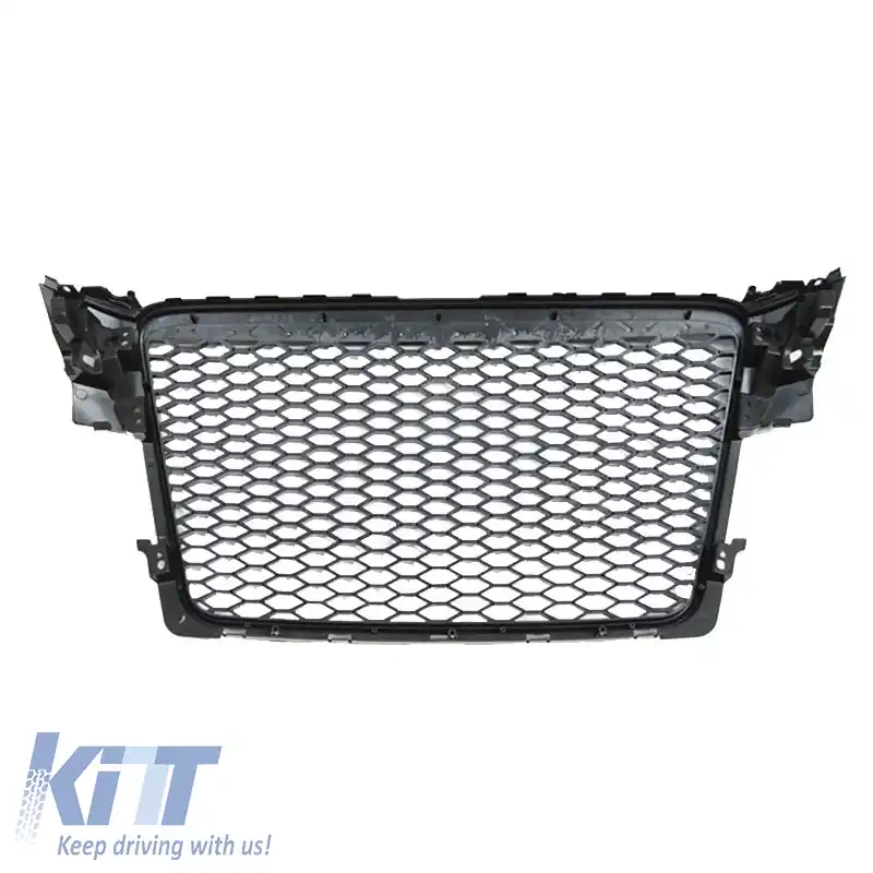 Grilă frontală potrivită pentru Audi A4 B8 08-11 Aspect RS4 cu fagure negru lucios 1 buc.-image-6329181