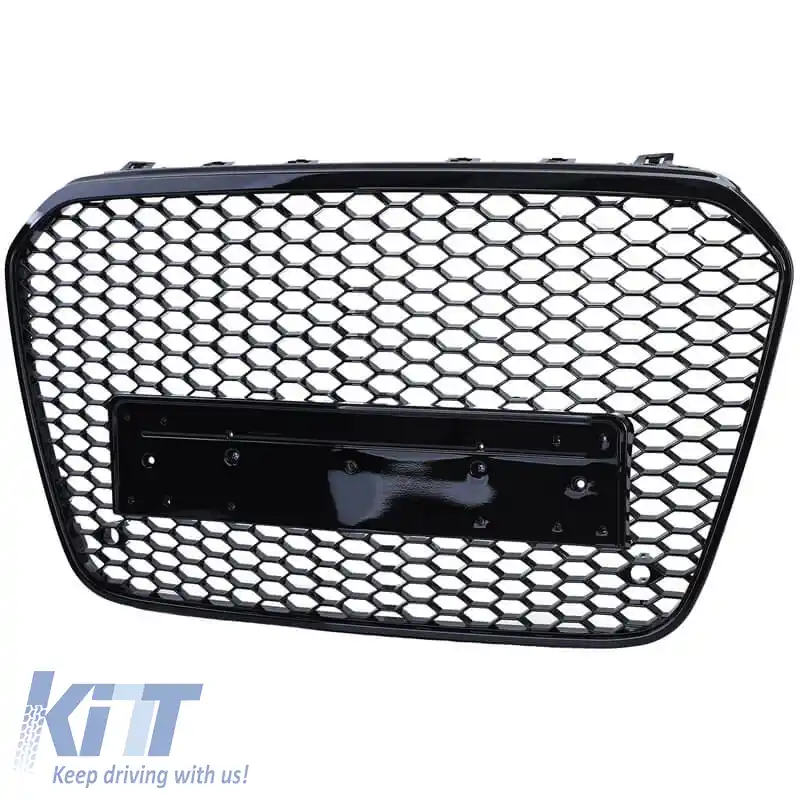 Grilă frontală potrivită pentru Audi A6 4G C7 11-15 RS6 Look cu fagure lucios negru 1 buc.-image-6301808