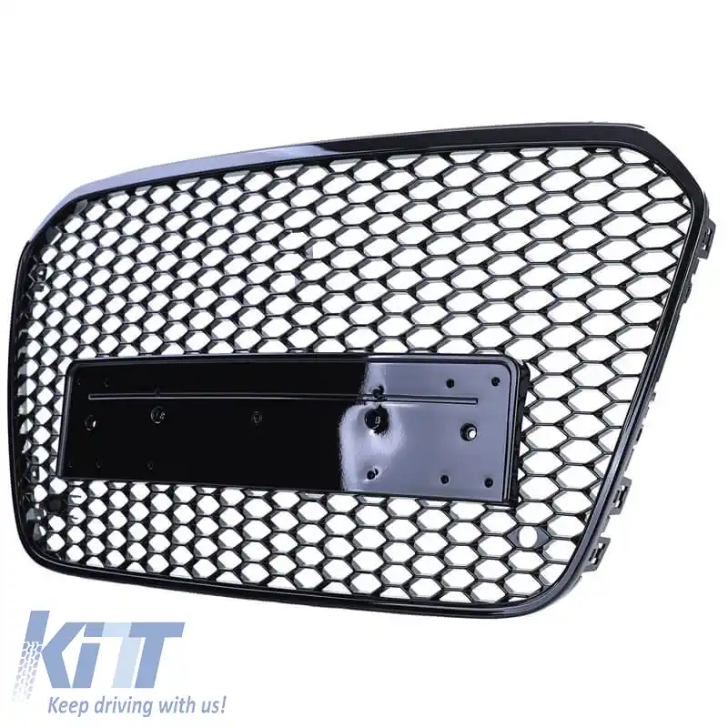 Grilă frontală potrivită pentru Audi A6 4G C7 11-15 RS6 Look cu fagure lucios negru 1 buc.-image-6301810