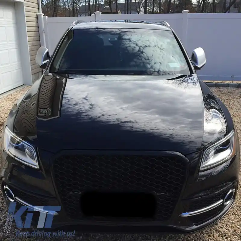 Grilă frontală potrivită pentru Audi Q5 8R Facelift 12-15 RSQ5 Look cu plasă, negru lucios, 1Pc-image-6311451