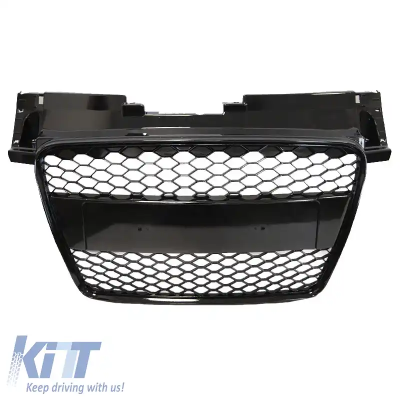 Grilă frontală potrivită pentru Audi TT 8J 06-14 TTRS Look cu plasă hexagonală neagră lucioasă 1 buc.-image-6306207