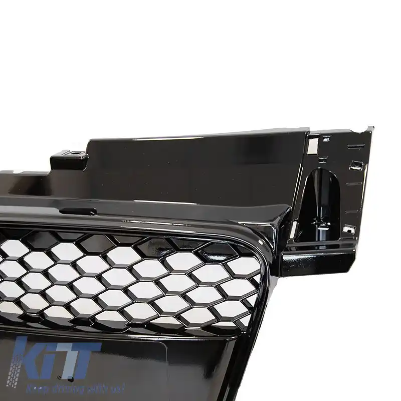 Grilă frontală potrivită pentru Audi TT 8J 06-14 TTRS Look cu plasă hexagonală neagră lucioasă 1 buc.-image-6306208