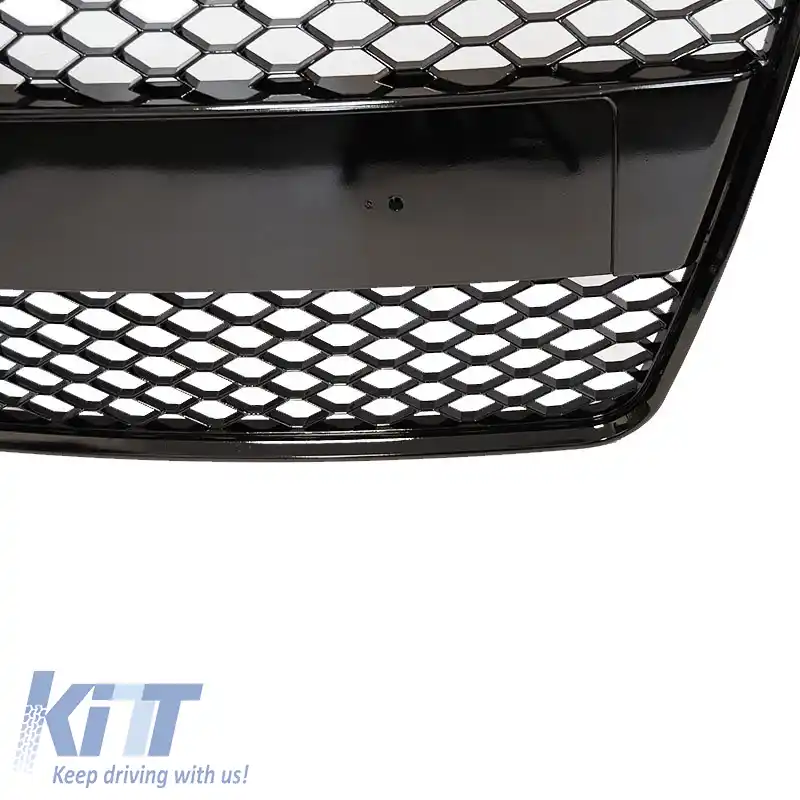 Grilă frontală potrivită pentru Audi TT 8J 06-14 TTRS Look cu plasă hexagonală neagră lucioasă 1 buc.-image-6306209