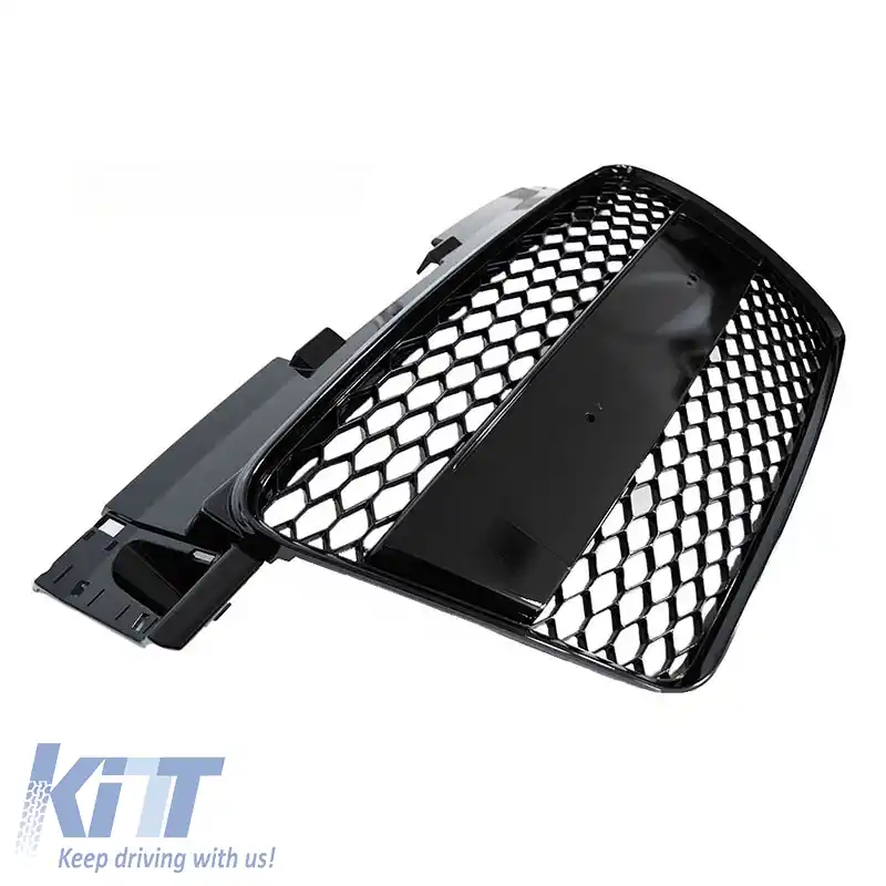 Grilă frontală potrivită pentru Audi TT 8J 06-14 TTRS Look cu plasă hexagonală neagră lucioasă 1 buc.-image-6306210