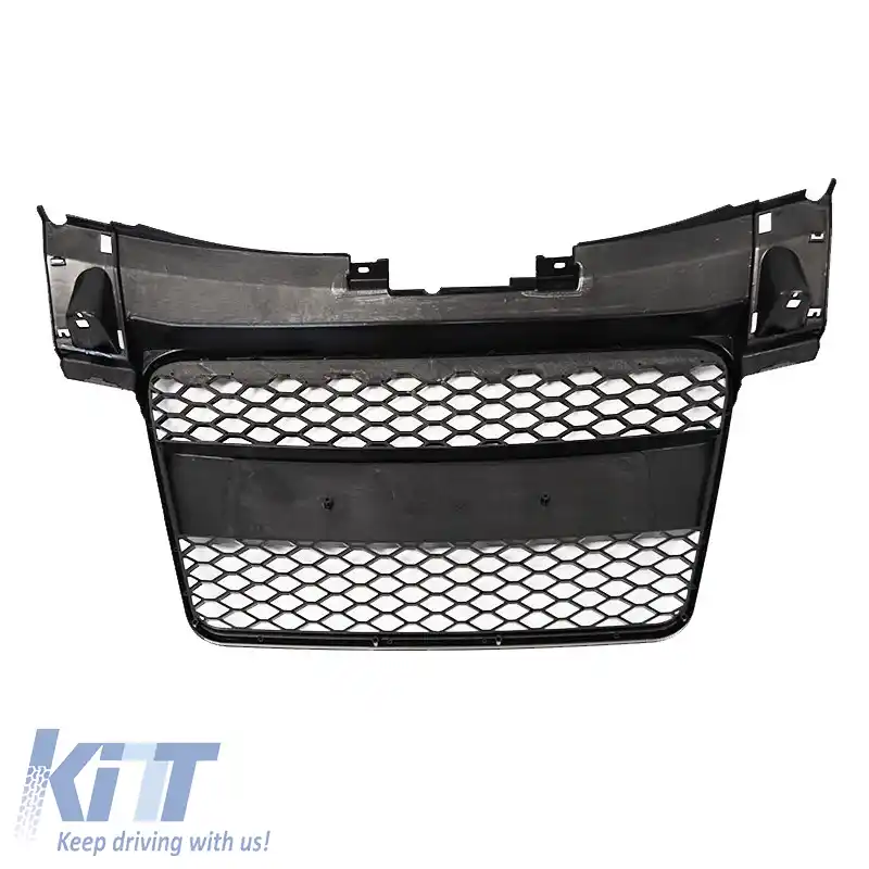 Grilă frontală potrivită pentru Audi TT 8J 06-14 TTRS Look cu plasă hexagonală neagră lucioasă 1 buc.-image-6306211