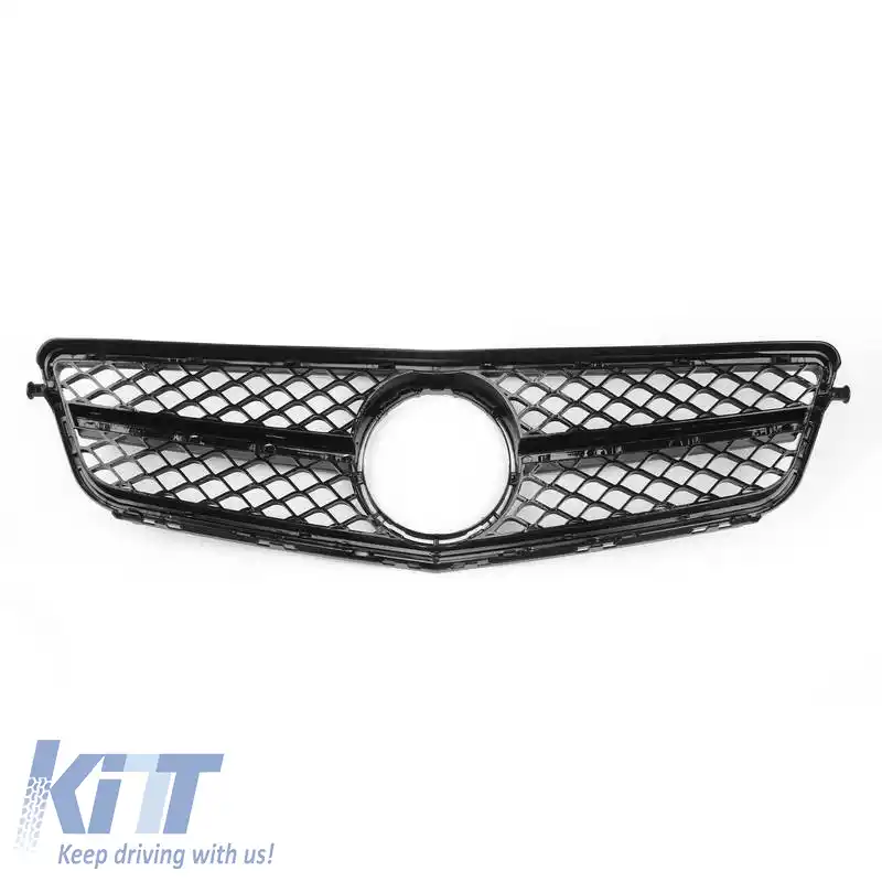 Grilă frontală potrivită pentru Mercedes-Benz C-Class W204 07-14 A Design C63 Look cu gardă unică neagră lucioasă 1buc.-image-6295856