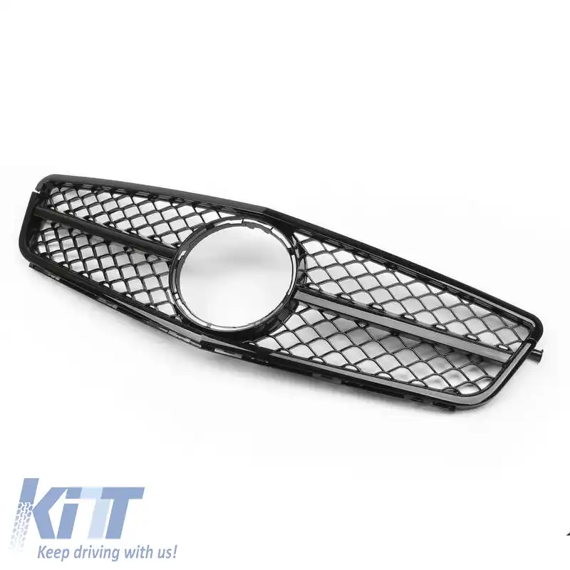 Grilă frontală potrivită pentru Mercedes-Benz C-Class W204 07-14 A Design C63 Look cu gardă unică neagră lucioasă 1buc.-image-6295857