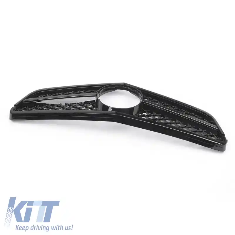 Grilă frontală potrivită pentru Mercedes-Benz C-Class W204 07-14 A Design C63 Look cu gardă unică neagră lucioasă 1buc.-image-6295858