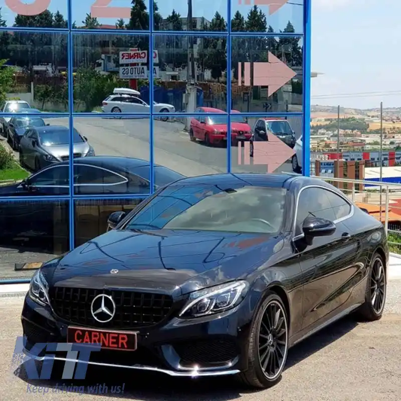 Grilă frontală potrivită pentru Mercedes-Benz C-Class W205 14+ GT A Design Panamericana Look Negru Lucios 1 Pc-image-6296036