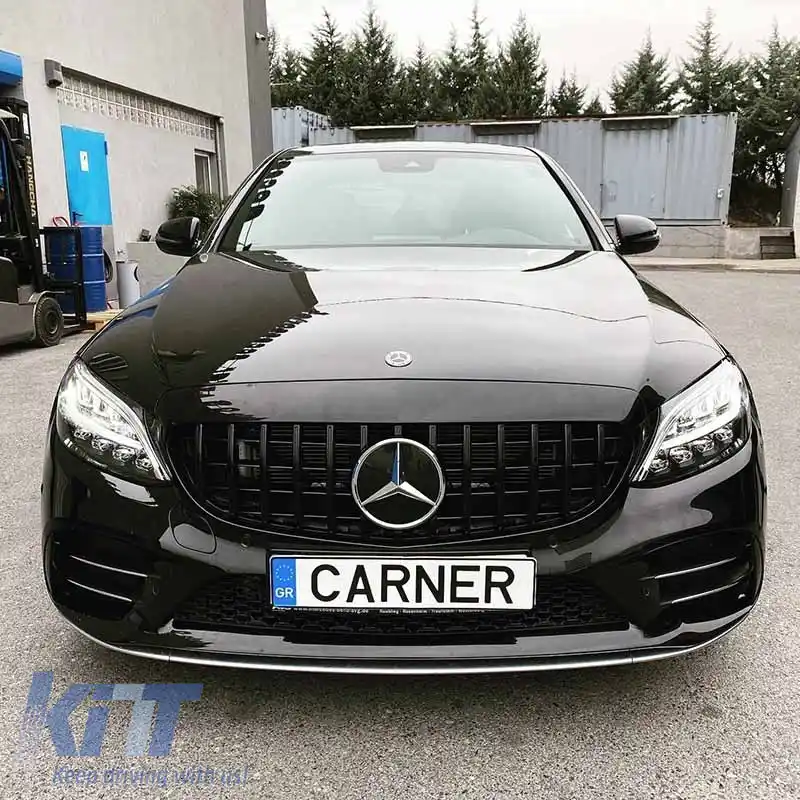 Grilă frontală potrivită pentru Mercedes-Benz C-Class W205 14+ GT A Design Panamericana Look Negru Lucios 1 Pc-image-6296040