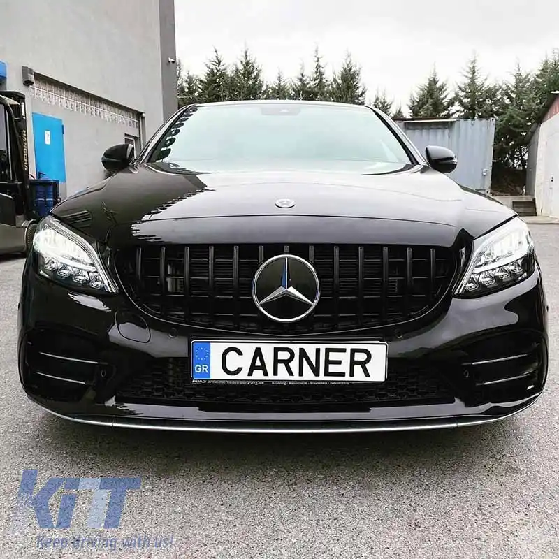 Grilă frontală potrivită pentru Mercedes-Benz C-Class W205 14+ GT A Design Panamericana Look Negru Lucios 1 Pc-image-6296042
